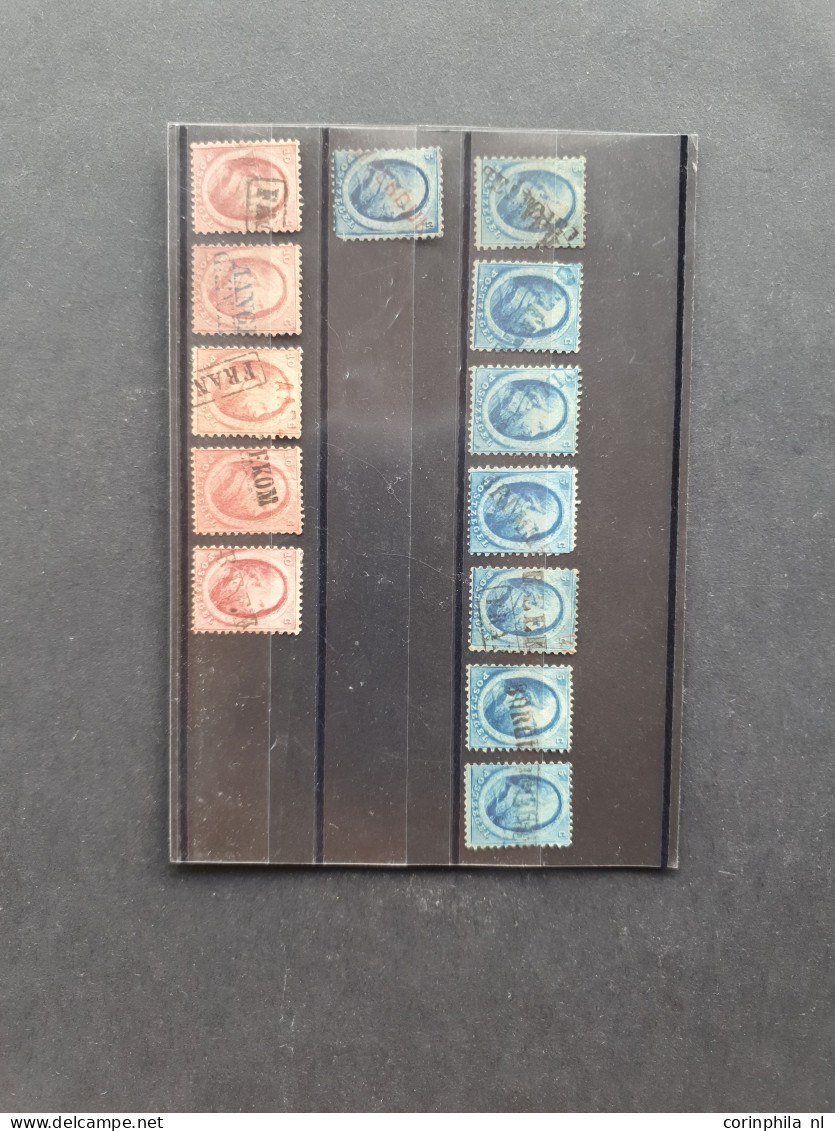 1864-1867, Emissie 1864, 5 Cent Blauw (8x) En 10 Cent Rood (5x) Alle Met Langstempels In Envelop - Colecciones Completas