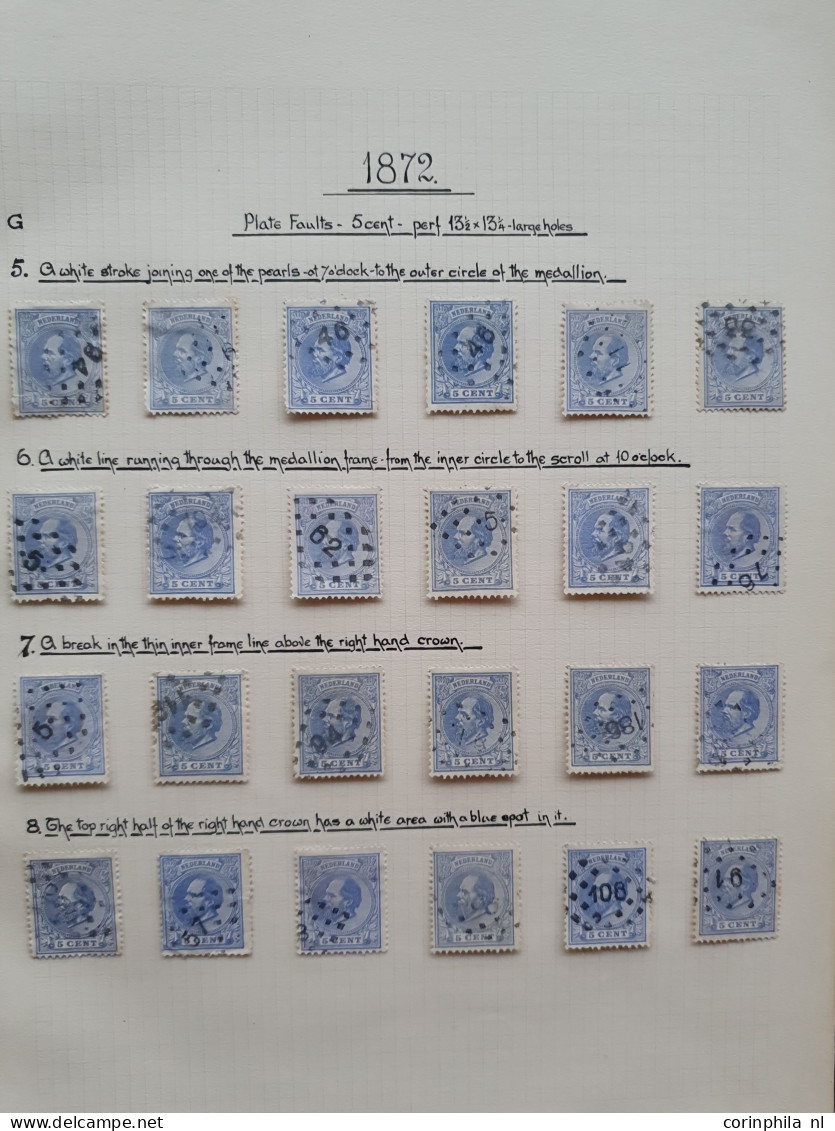 1872-1891, Gespeciailiseerde Collectie 5 Cent Nr. 19 Met Plaatfouten, Tandingen, Stempels Etc. Keurig Opgezet In Blanco  - Collections