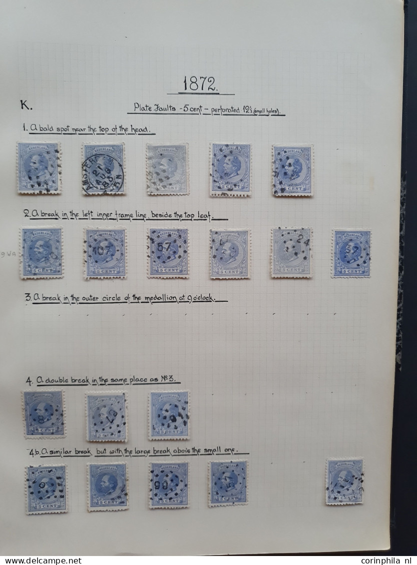 1872-1891, Gespeciailiseerde Collectie 5 Cent Nr. 19 Met Plaatfouten, Tandingen, Stempels Etc. Keurig Opgezet In Blanco  - Collections