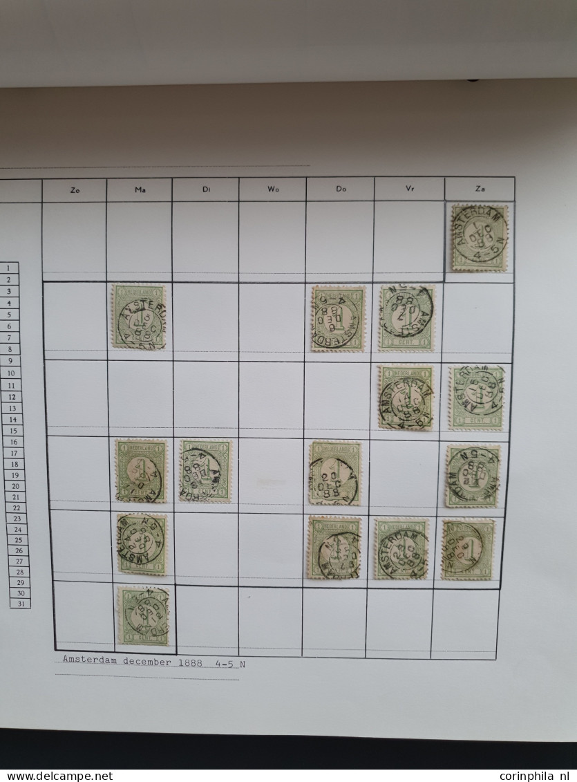 1876-1899, emissie Cijfer 1876, datum verzameling op de ½ en 1 cent van de plaatsen Amsterdam en 's Hertogenbosch in 6 i