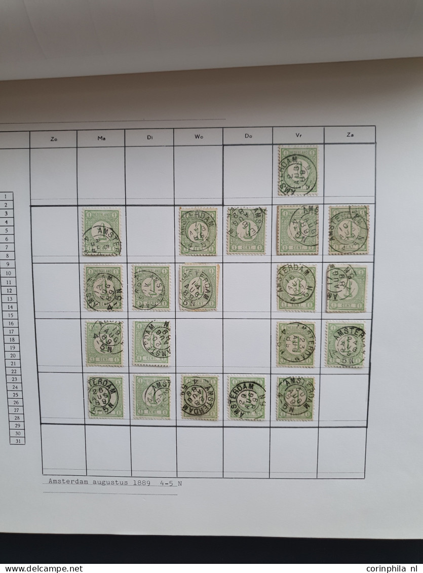 1876-1899, emissie Cijfer 1876, datum verzameling op de ½ en 1 cent van de plaatsen Amsterdam en 's Hertogenbosch in 6 i