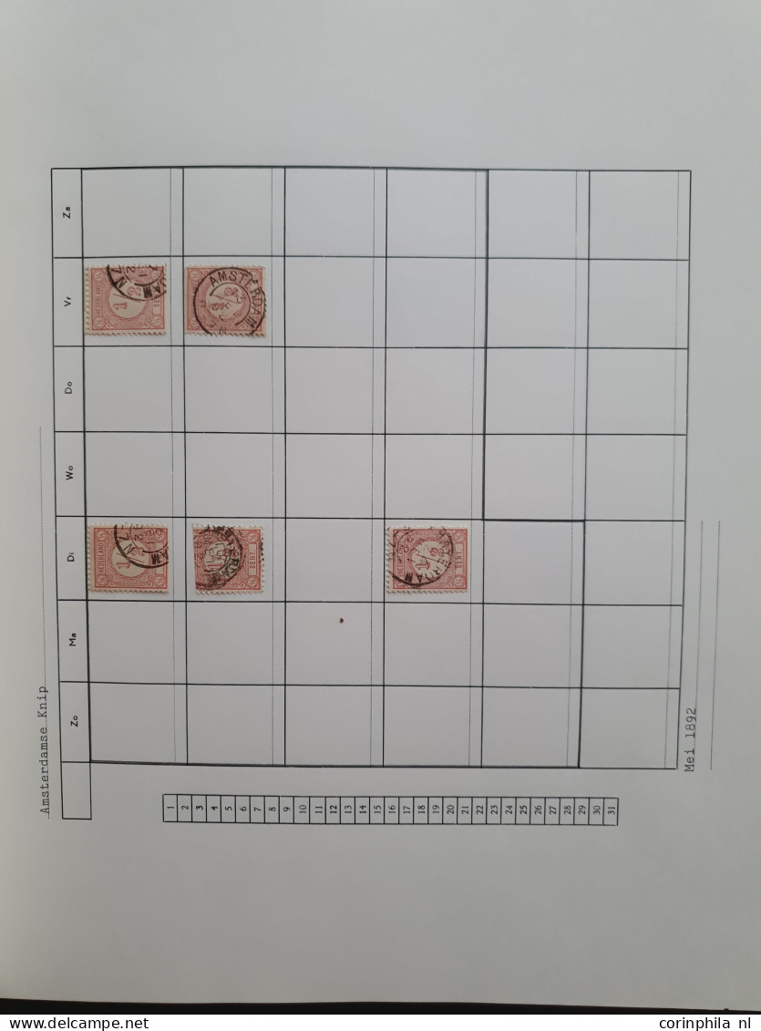 1876-1899, emissie Cijfer 1876, datum verzameling op de ½ en 1 cent van de plaatsen Amsterdam en 's Hertogenbosch in 6 i