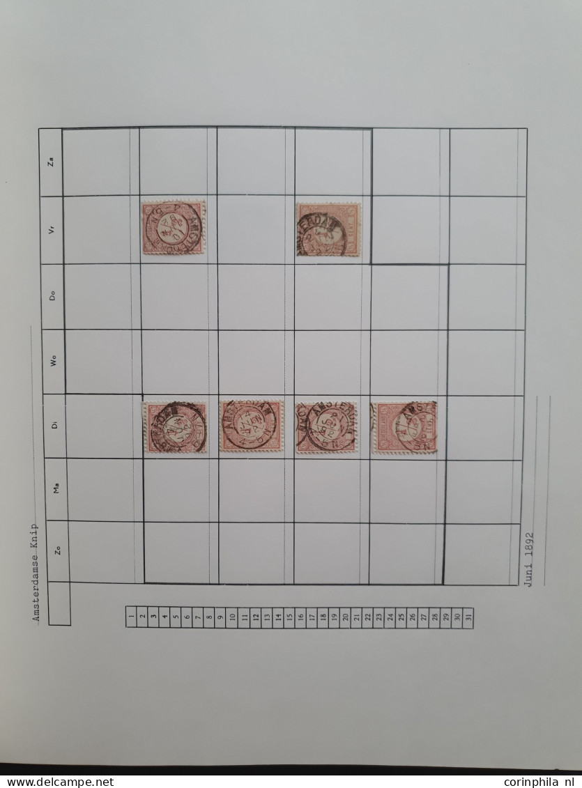 1876-1899, emissie Cijfer 1876, datum verzameling op de ½ en 1 cent van de plaatsen Amsterdam en 's Hertogenbosch in 6 i