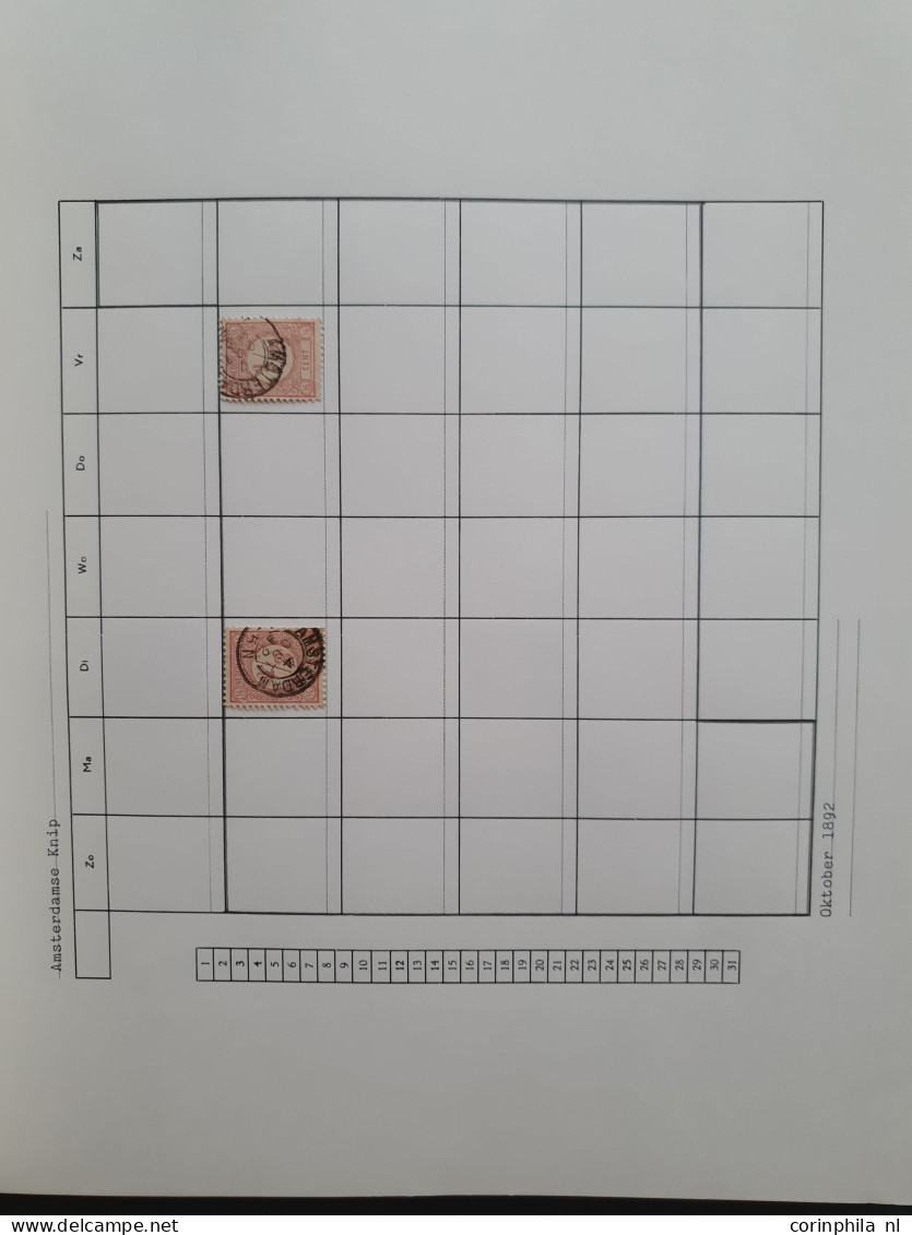 1876-1899, emissie Cijfer 1876, datum verzameling op de ½ en 1 cent van de plaatsen Amsterdam en 's Hertogenbosch in 6 i