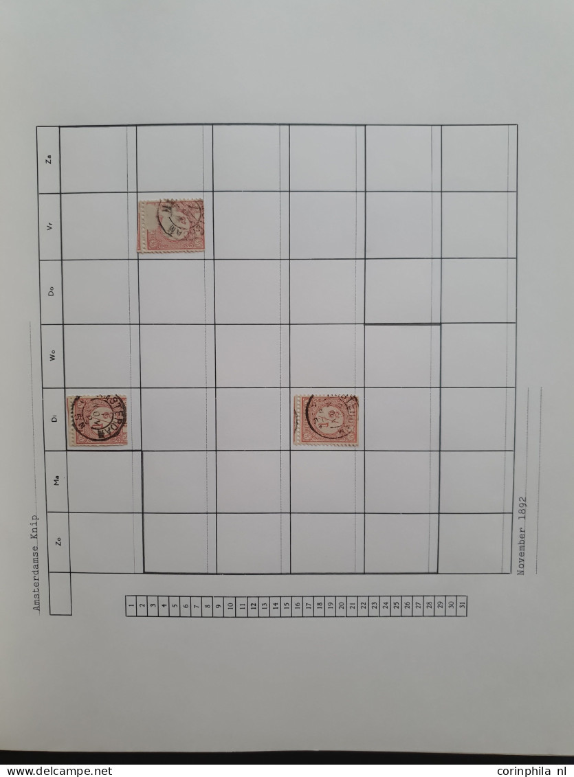 1876-1899, emissie Cijfer 1876, datum verzameling op de ½ en 1 cent van de plaatsen Amsterdam en 's Hertogenbosch in 6 i