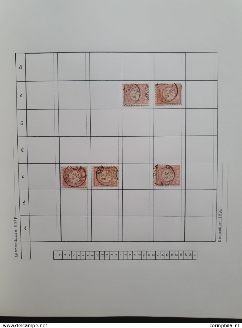 1876-1899, emissie Cijfer 1876, datum verzameling op de ½ en 1 cent van de plaatsen Amsterdam en 's Hertogenbosch in 6 i