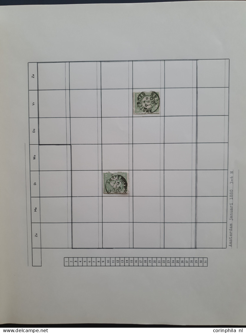 1876-1899, emissie Cijfer 1876, datum verzameling op de ½ en 1 cent van de plaatsen Amsterdam en 's Hertogenbosch in 6 i