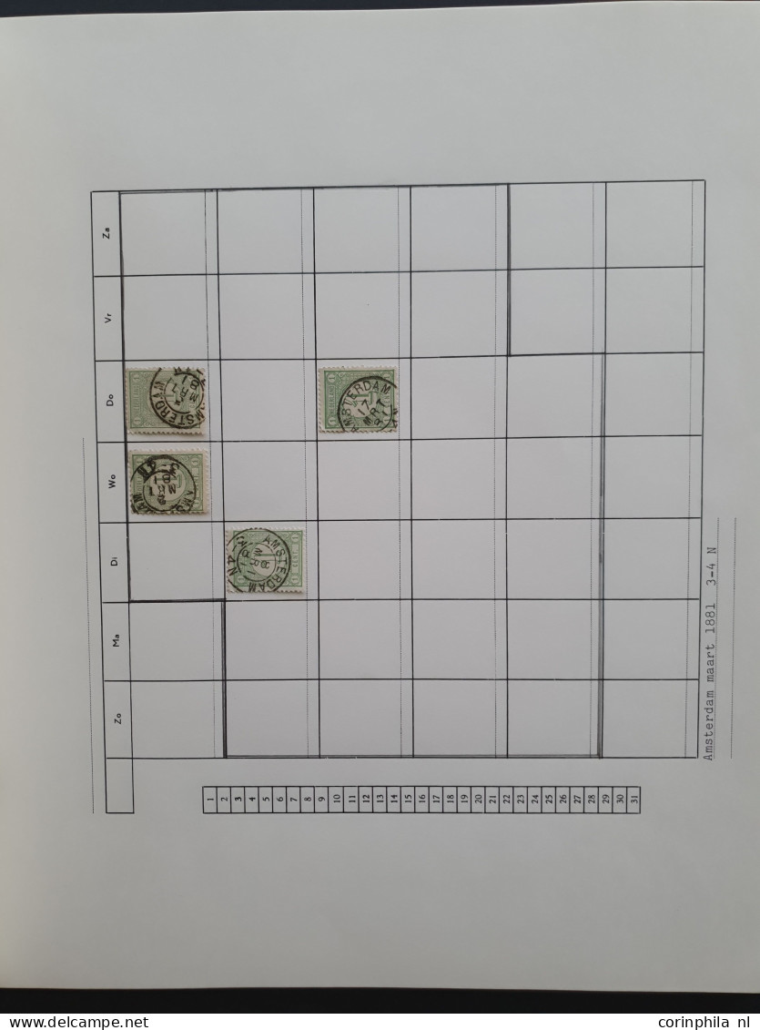1876-1899, emissie Cijfer 1876, datum verzameling op de ½ en 1 cent van de plaatsen Amsterdam en 's Hertogenbosch in 6 i