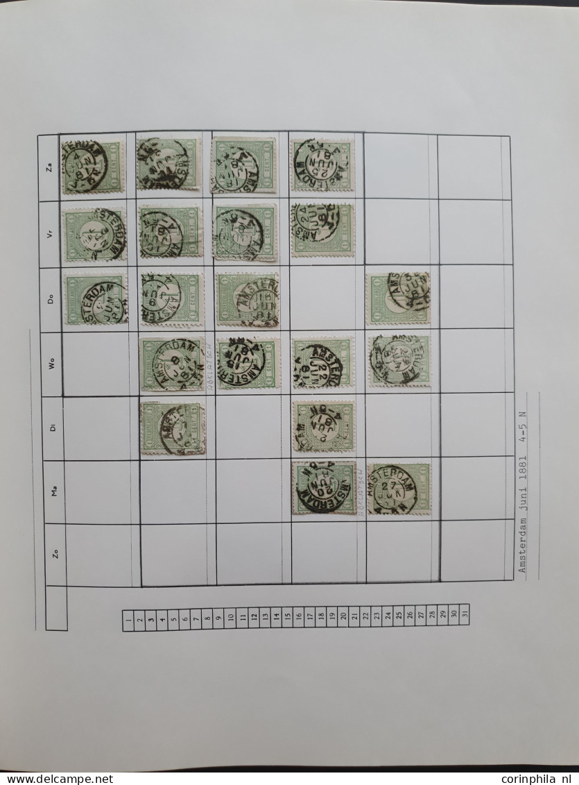 1876-1899, emissie Cijfer 1876, datum verzameling op de ½ en 1 cent van de plaatsen Amsterdam en 's Hertogenbosch in 6 i