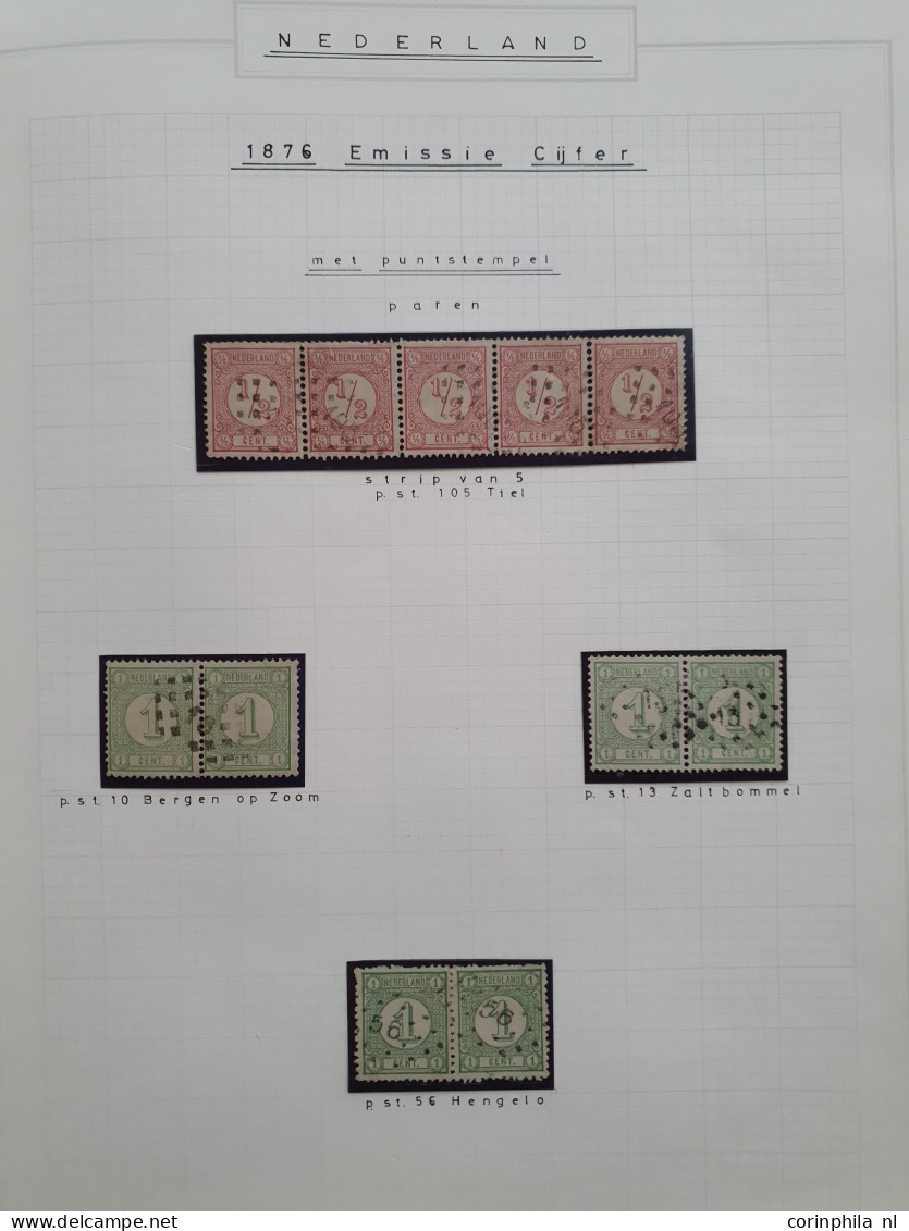 1876-1899, emissie cijfer 1876, gespecialiseerde gestempelde verzameling met plaatfouten, tandingen, grotere eenheden et