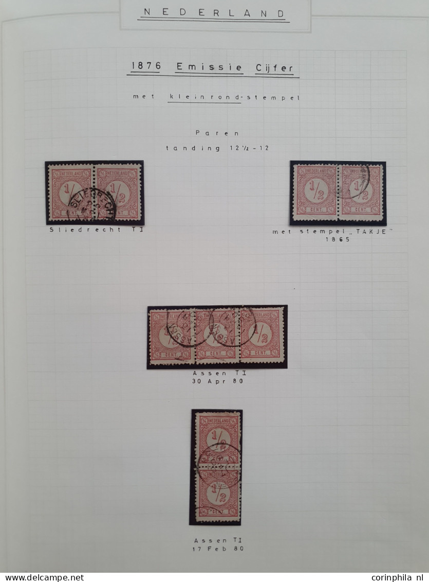 1876-1899, emissie cijfer 1876, gespecialiseerde gestempelde verzameling met plaatfouten, tandingen, grotere eenheden et