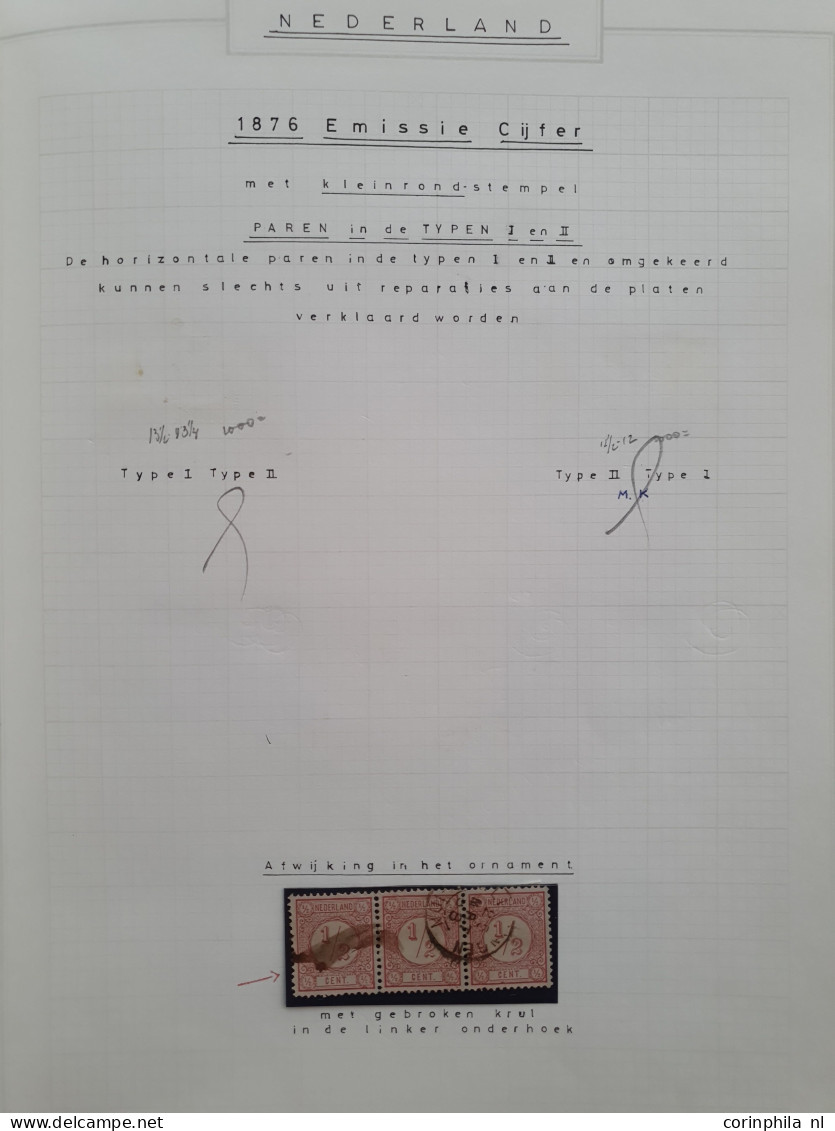 1876-1899, emissie cijfer 1876, gespecialiseerde gestempelde verzameling met plaatfouten, tandingen, grotere eenheden et