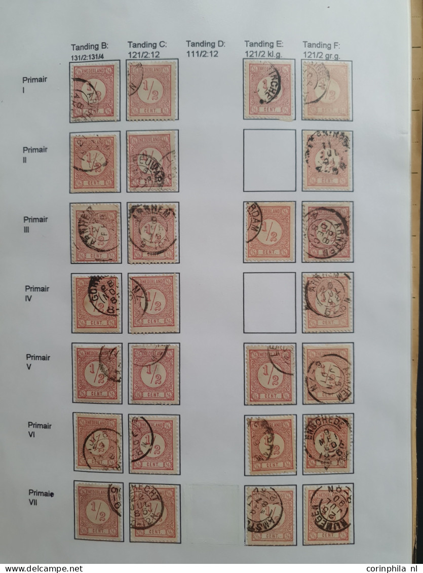 1876-1899, emissie cijfer 1876, gespecialiseerde gestempelde verzameling met plaatfouten, tandingen, grotere eenheden et