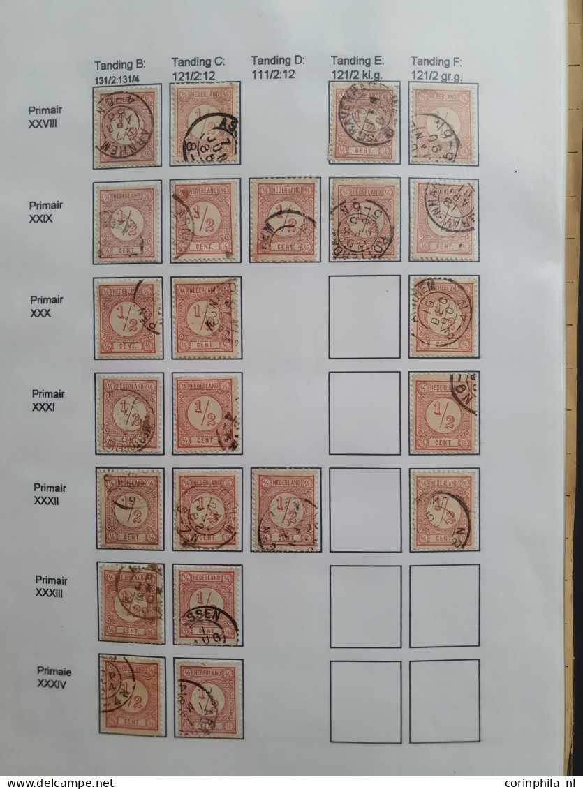 1876-1899, emissie cijfer 1876, gespecialiseerde gestempelde verzameling met plaatfouten, tandingen, grotere eenheden et