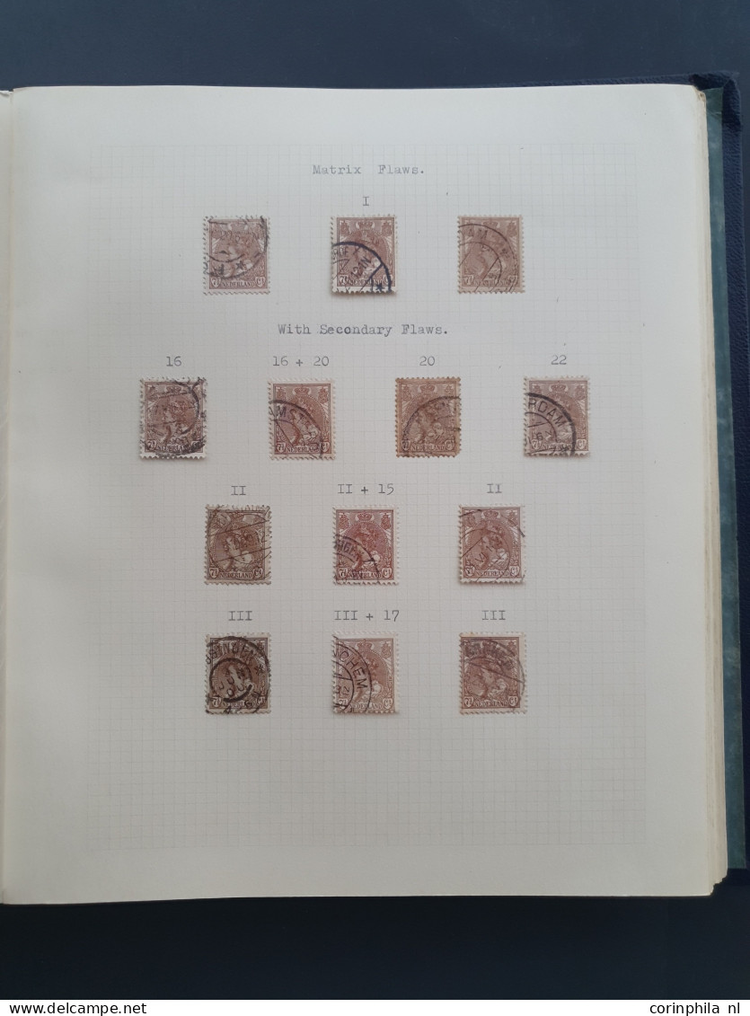 1899-1921, collectie plaatfouten op diverse waarden emissie Bontkraag, meest gestempeld, keurig opgezet in blanco album
