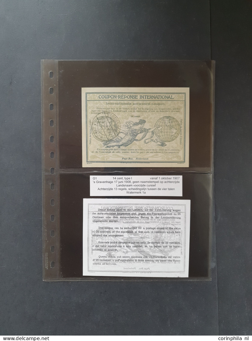Cover 1907c en later Internationale Antwoordcoupons collectie met doubletten w.b. beter (G15a) in doosje