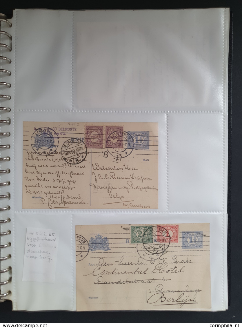 Cover 1908-1925ca. postwaardestukken, briefkaarten (ca. 140 ex.) alle 1½ cent Vürtheim ultramarijn (G78) met opdrukken, 