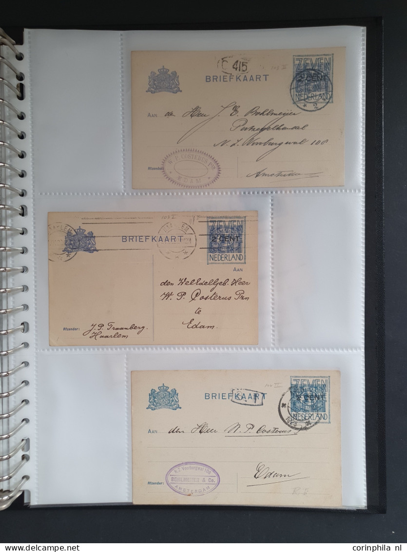 Cover 1908-1925ca. postwaardestukken, briefkaarten (ca. 140 ex.) alle 1½ cent Vürtheim ultramarijn (G78) met opdrukken, 