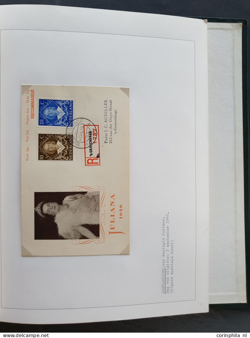 Cover 1948-1949 collectie fdc's met veel betere ex. (veel verschillende uitgevers), vroegst bekende data emissie En Face