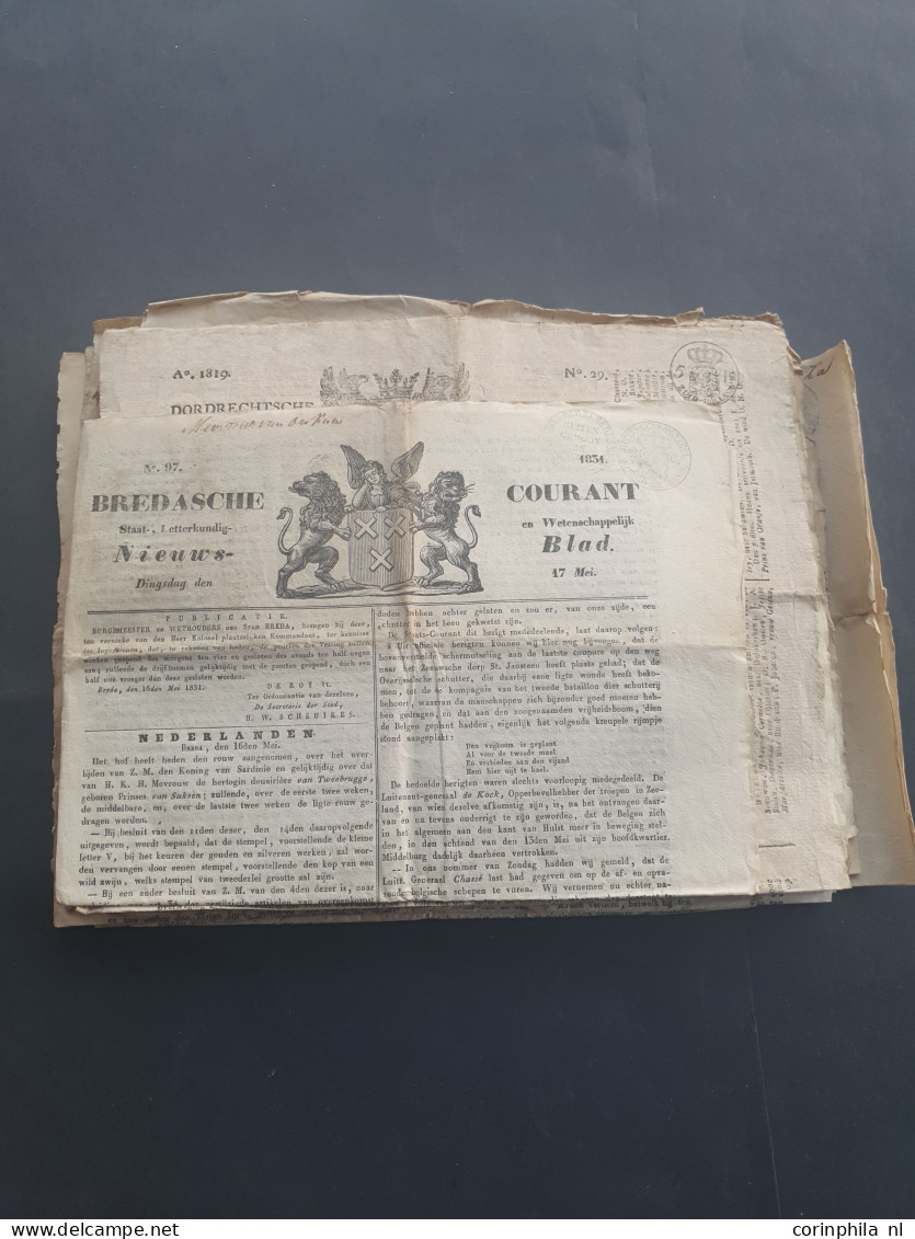 Cover 1768 en later collectie poststukken w.b. voorfilatelie, oude kranten (tussen 1799-1840), brieven en documenten in 