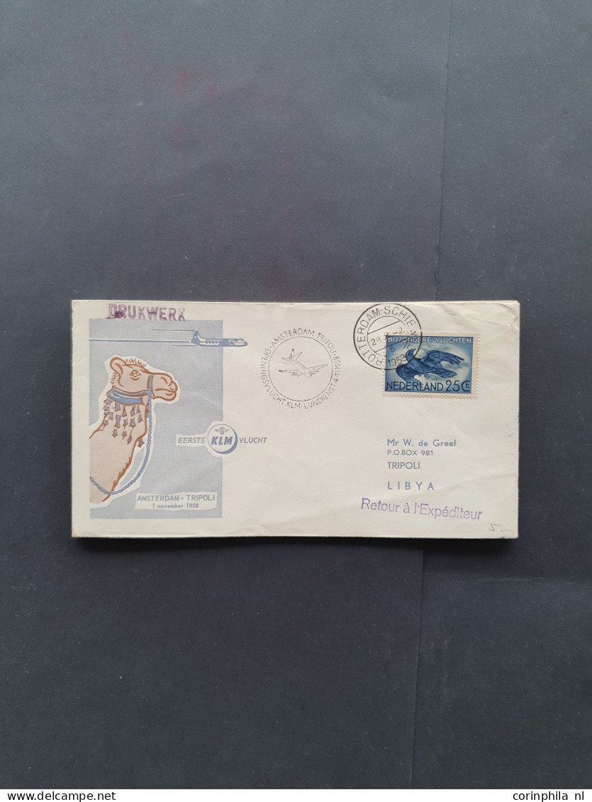 Cover , Airmail 1930-1970 ca., ca. 180 luchtpoststukken met o.a. Bernhardfonds (2x) in schoenendoos.