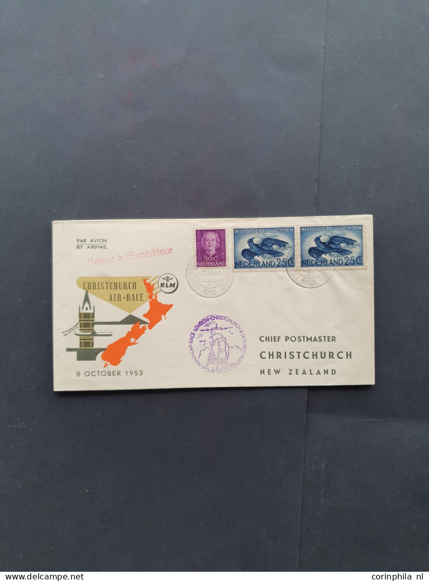 Cover , Airmail 1930-1970 ca., ca. 180 luchtpoststukken met o.a. Bernhardfonds (2x) in schoenendoos.