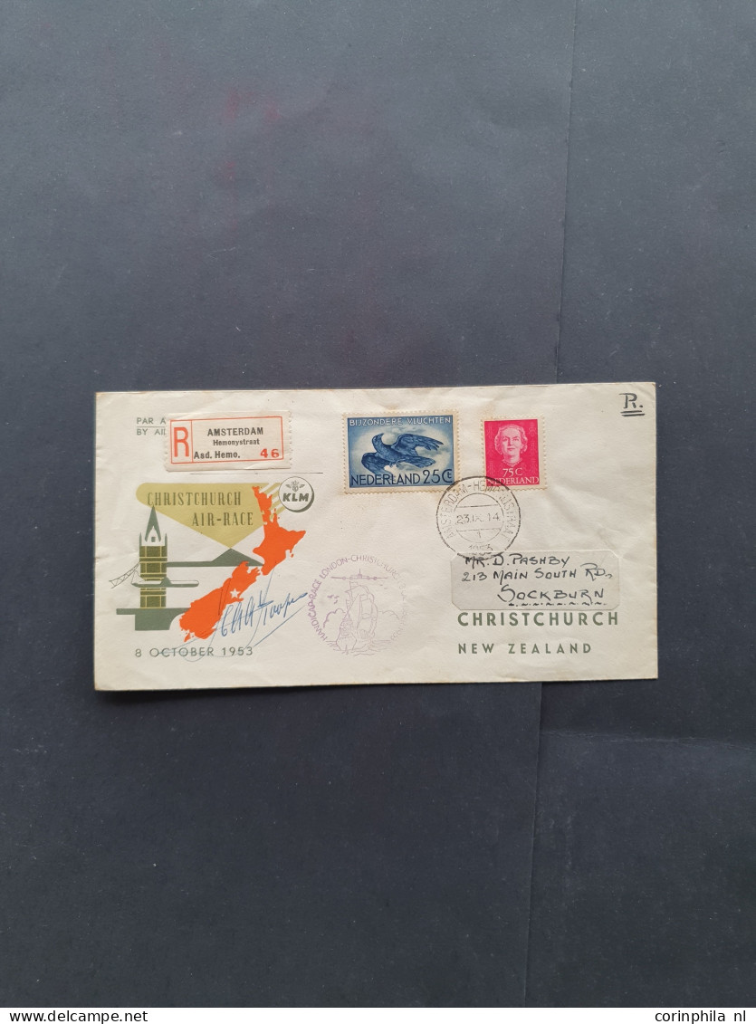 Cover , Airmail 1930-1970 ca., ca. 180 luchtpoststukken met o.a. Bernhardfonds (2x) in schoenendoos.