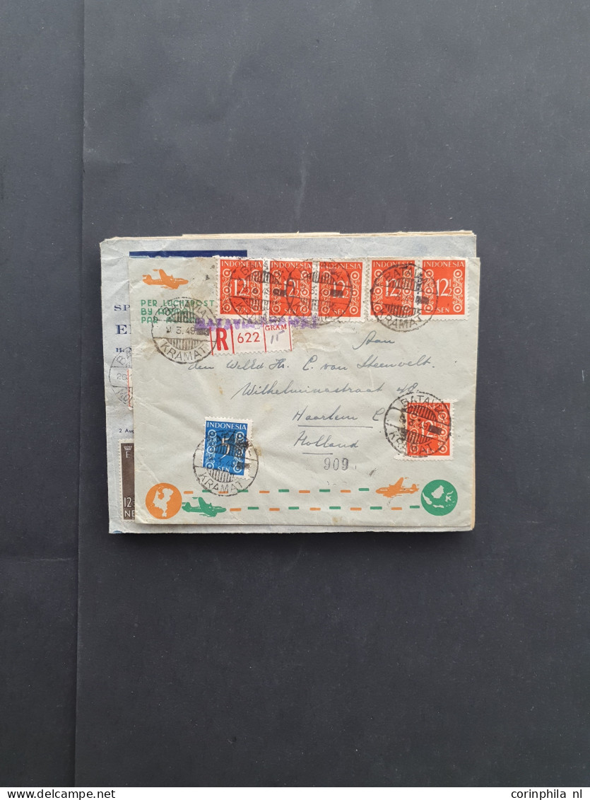 Cover , Airmail 1920-1940ca. langebalkstempels A-Z op post(waarde)stuk (ca. 450 stukken) w.b. aangetekend, censuur, iets