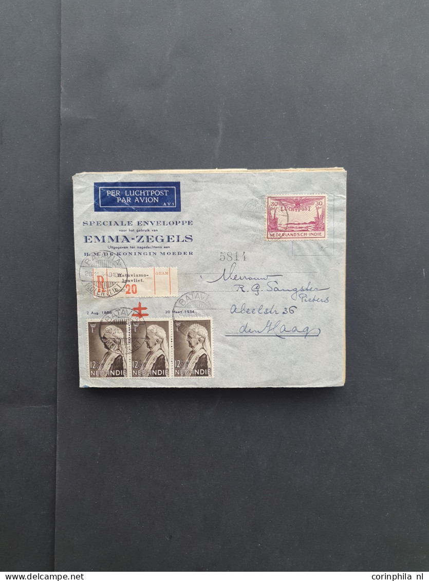 Cover , Airmail 1920-1940ca. langebalkstempels A-Z op post(waarde)stuk (ca. 450 stukken) w.b. aangetekend, censuur, iets