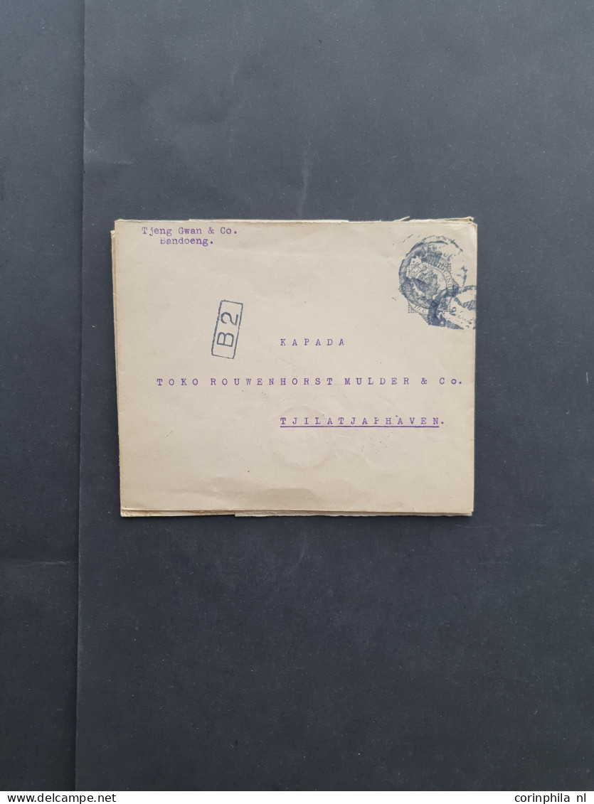 Cover , Airmail 1920-1940ca. langebalkstempels A-Z op post(waarde)stuk (ca. 450 stukken) w.b. aangetekend, censuur, iets