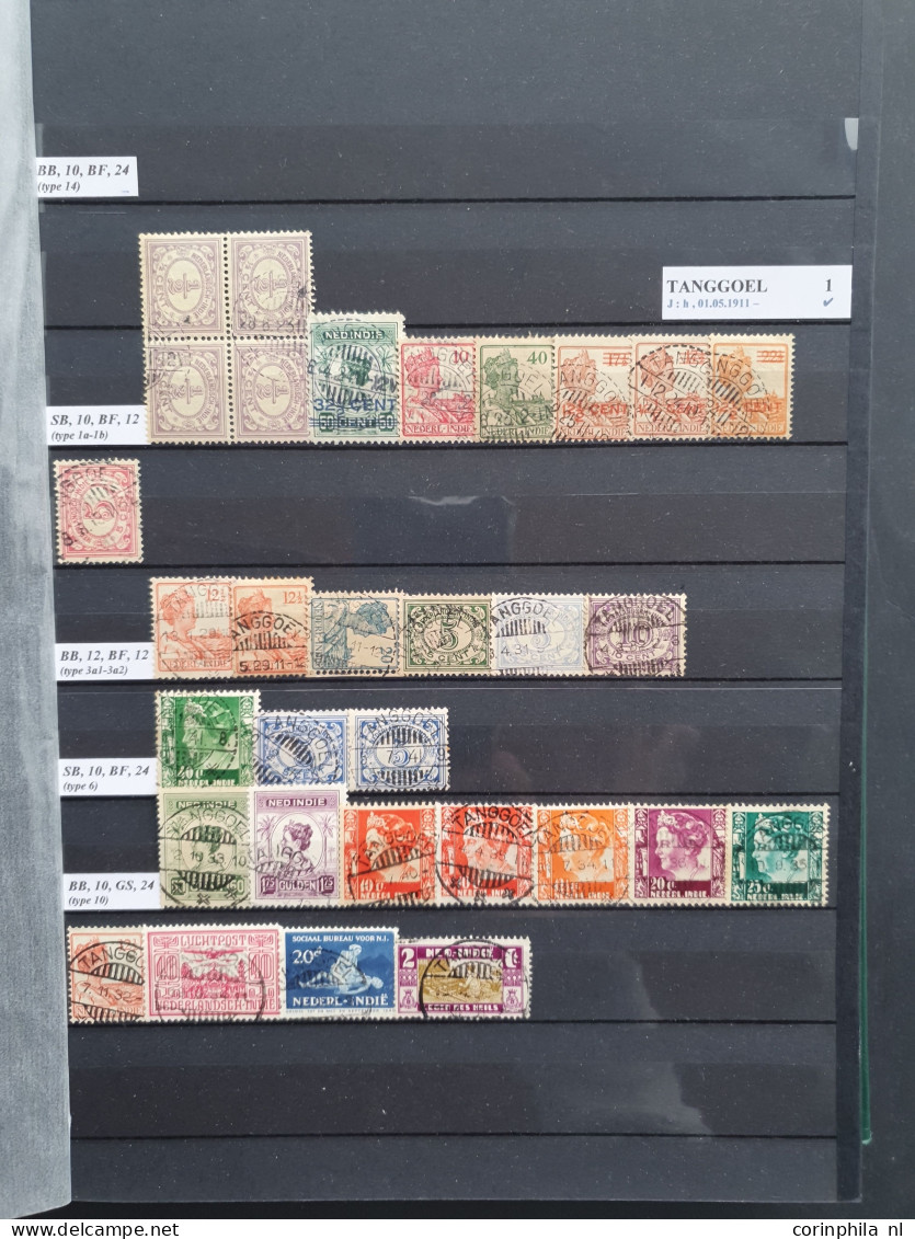 1920-1940c. langebalkstempels A-Z in aantallen op diverse waarden w.b. 12- en 24-uurskarakters netjes opgezet in 8 inste