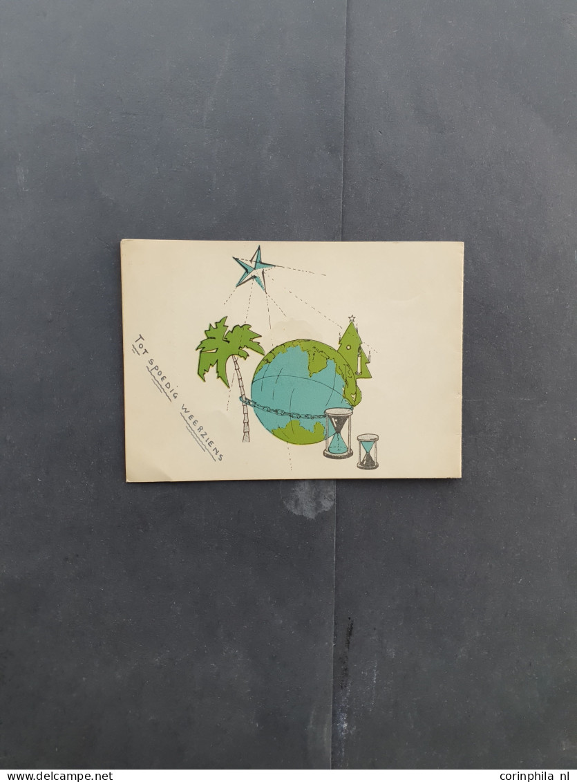 Cover 1945-1950 ca. 35 geïllustreerde prentbriefkaarten Onafhankelijkheidsoorlog alle kerst- en nieuwjaarswensen, divers