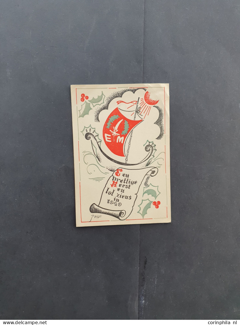 Cover 1945-1950 ca. 35 geïllustreerde prentbriefkaarten Onafhankelijkheidsoorlog alle kerst- en nieuwjaarswensen, divers