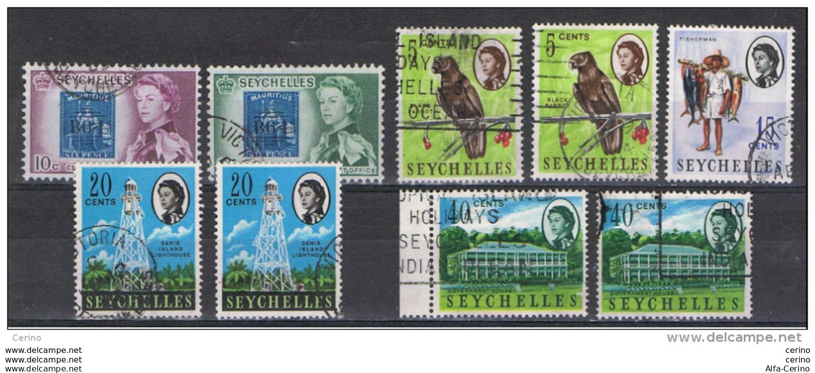 SEYCHELLES:  1961/62  ELIZABETH  II°  -  LOT  9  USED  REP.  STAMPS  -  YV/TELL. 185//194 - Seychelles (...-1976)