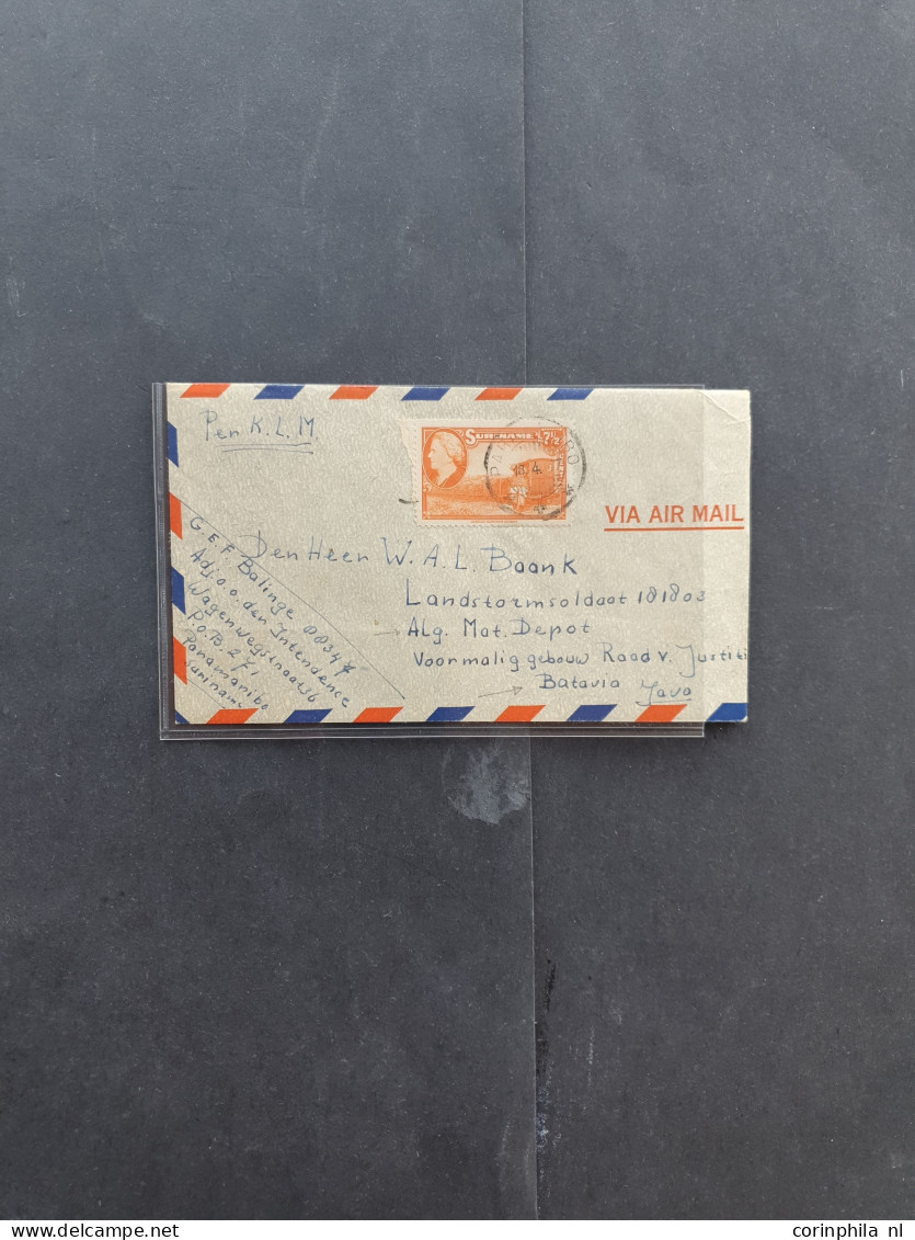 Cover 1930-1953, 9 betere enkelfrankeringen w.b. Palmentype 50 cent op aangetekende brief 1930 naar de V.S., 1½ gulden o