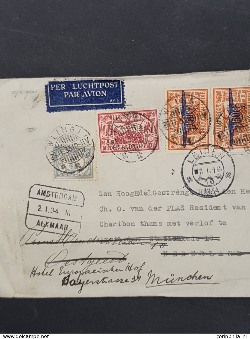 Cover , Airmail 1870-1948c. post(waarde)stukken (ca. 200 ex.) w.b. luchtpost(bladen), stempels, roodfrankeringen etc. in