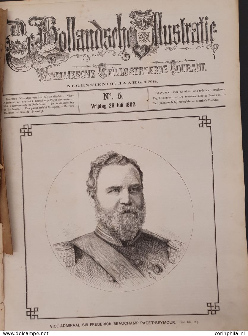1880-1980 ca., met o.a. nr. 535 **, tuberculosezegels, voedselbonnen uit WO II, jaargangen 1882 en 1883 van de Hollandsc
