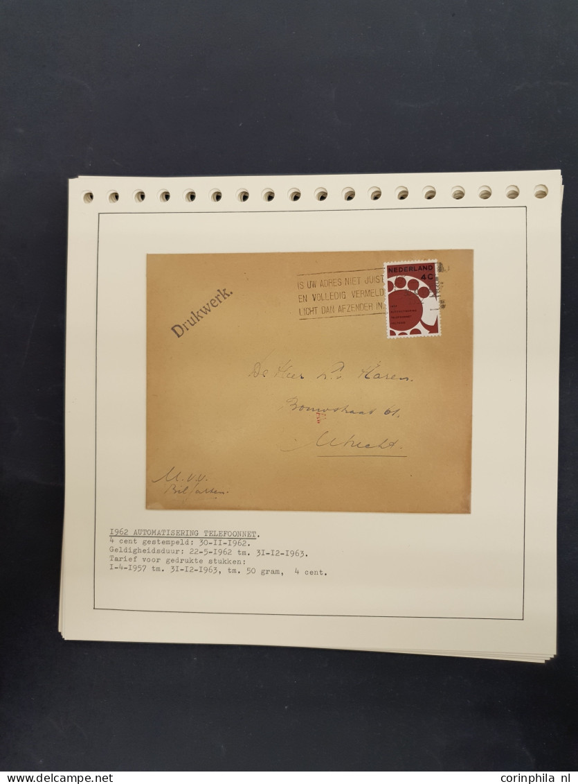 Cover 1960-2000ca. collectie enkelfrankeringen netjes opgezet op albumbladen in 2 bananendozen