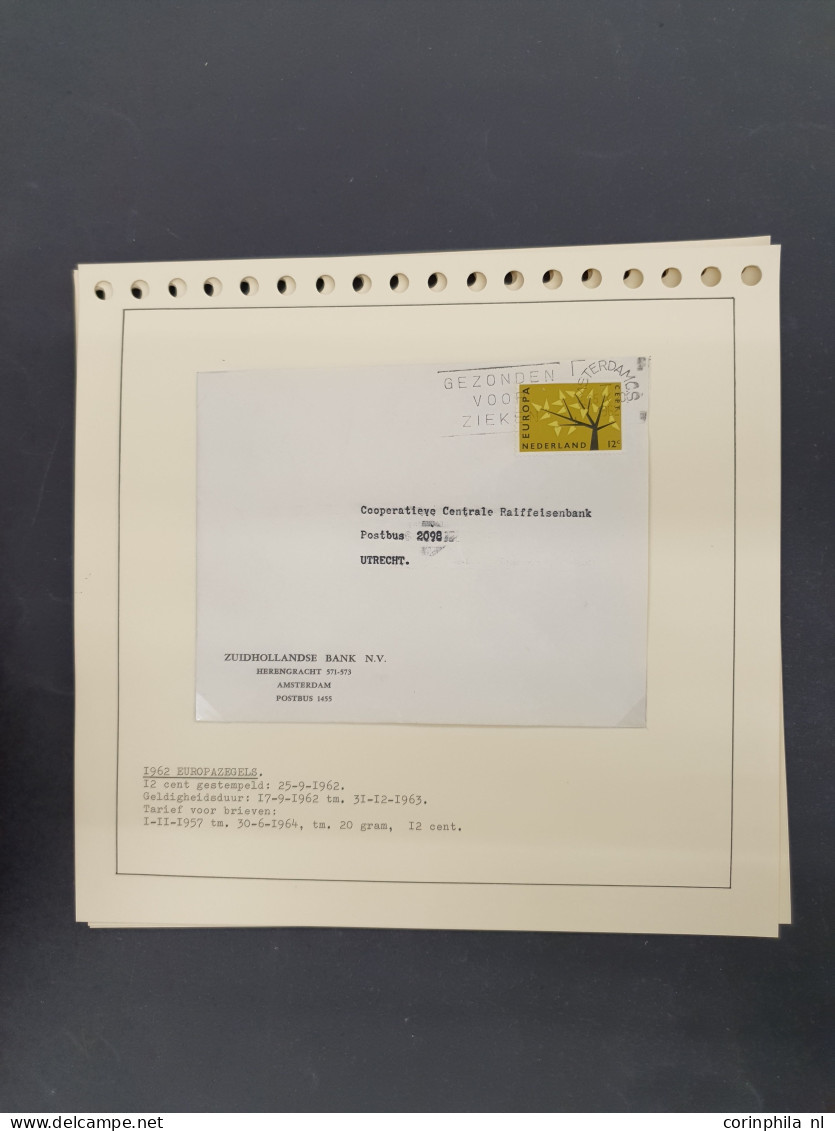 Cover 1960-2000ca. collectie enkelfrankeringen netjes opgezet op albumbladen in 2 bananendozen