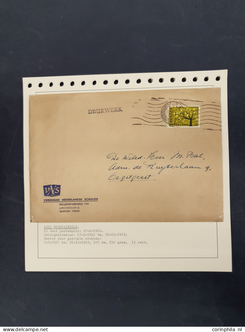 Cover 1960-2000ca. collectie enkelfrankeringen netjes opgezet op albumbladen in 2 bananendozen