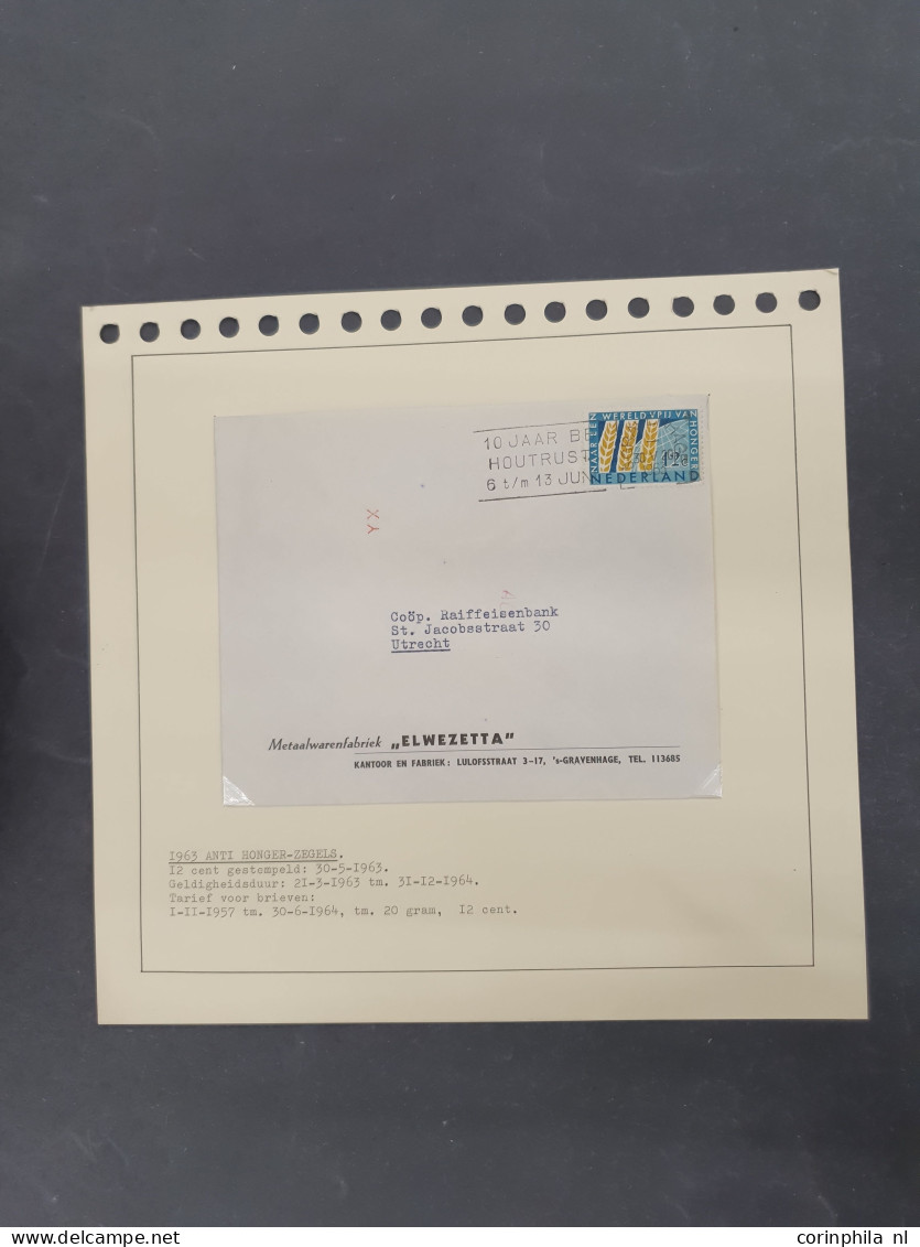 Cover 1960-2000ca. collectie enkelfrankeringen netjes opgezet op albumbladen in 2 bananendozen