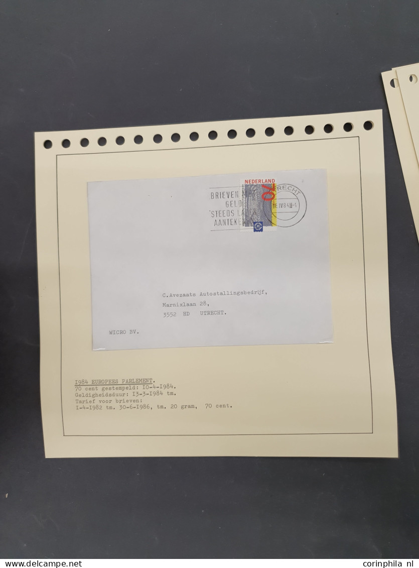 Cover 1960-2000ca. collectie enkelfrankeringen netjes opgezet op albumbladen in 2 bananendozen
