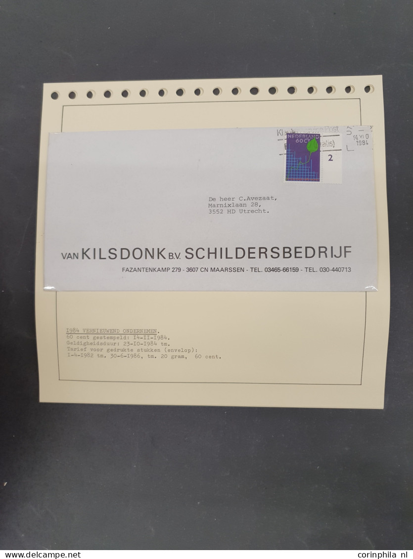 Cover 1960-2000ca. collectie enkelfrankeringen netjes opgezet op albumbladen in 2 bananendozen