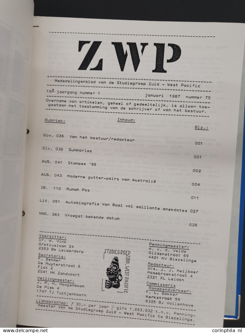 Mededelingenbladen van de studiegroep ZWP tussen 1968-2019 inclusief bijlagen zoals tarieven door P. Storm van Leeuwen e