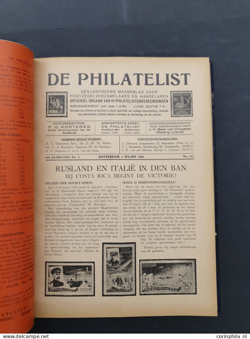 Nederlands Maandblad voor Philatelie vanaf 1921 niet-ingebonden en De Philatelist vanaf 1928 in delen ingebonden in verh