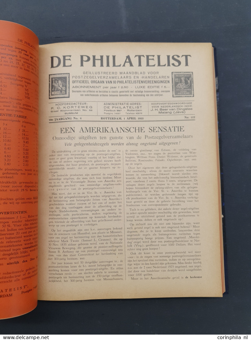 Nederlands Maandblad voor Philatelie vanaf 1921 niet-ingebonden en De Philatelist vanaf 1928 in delen ingebonden in verh