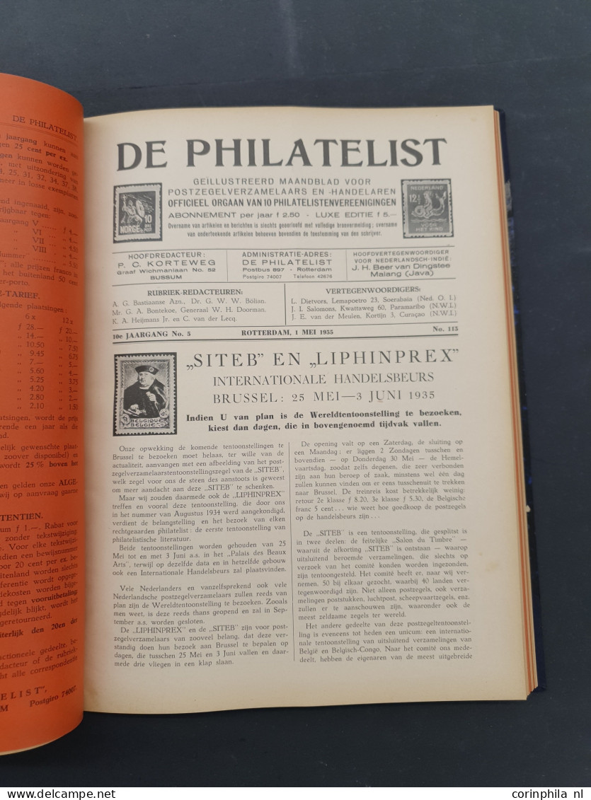 Nederlands Maandblad voor Philatelie vanaf 1921 niet-ingebonden en De Philatelist vanaf 1928 in delen ingebonden in verh