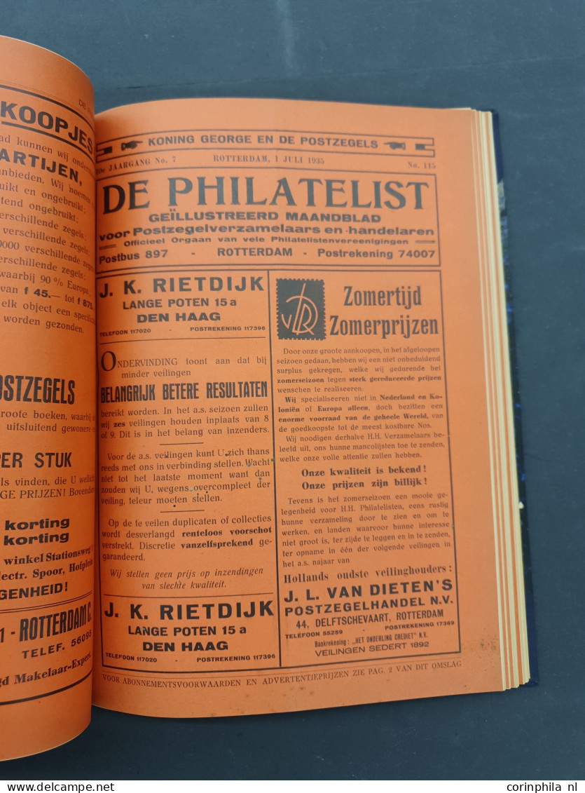 Nederlands Maandblad voor Philatelie vanaf 1921 niet-ingebonden en De Philatelist vanaf 1928 in delen ingebonden in verh