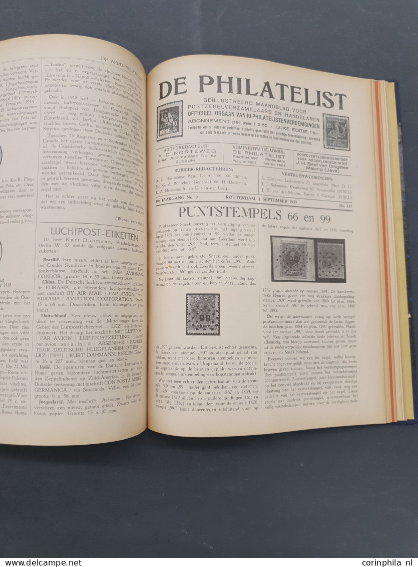 Nederlands Maandblad voor Philatelie vanaf 1921 niet-ingebonden en De Philatelist vanaf 1928 in delen ingebonden in verh