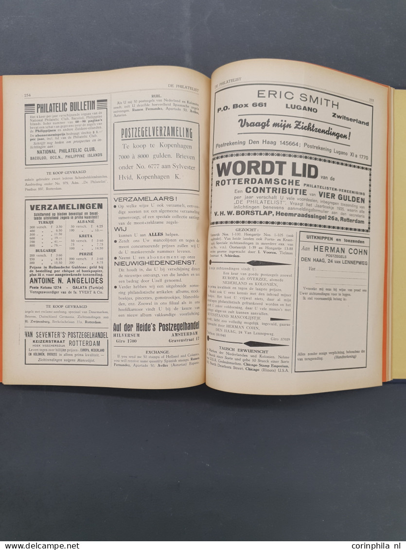 Nederlands Maandblad voor Philatelie vanaf 1921 niet-ingebonden en De Philatelist vanaf 1928 in delen ingebonden in verh